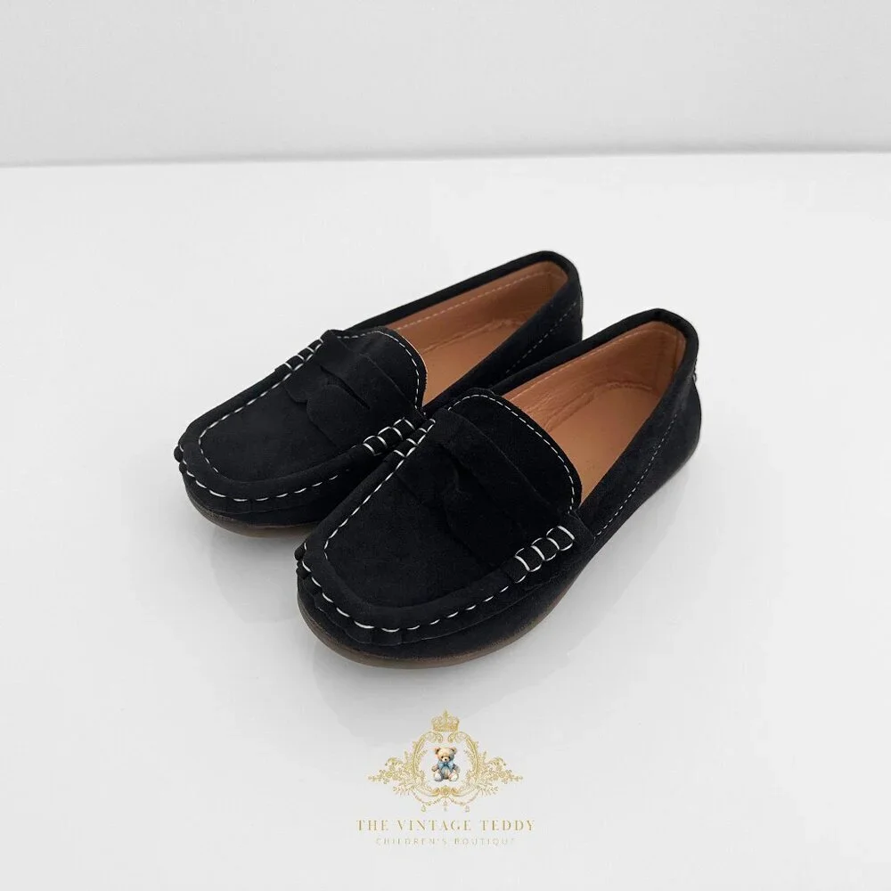 NWT Handsome Boys Vintage Style Classic Loafers Cute Children's Shoes Black 8.5
