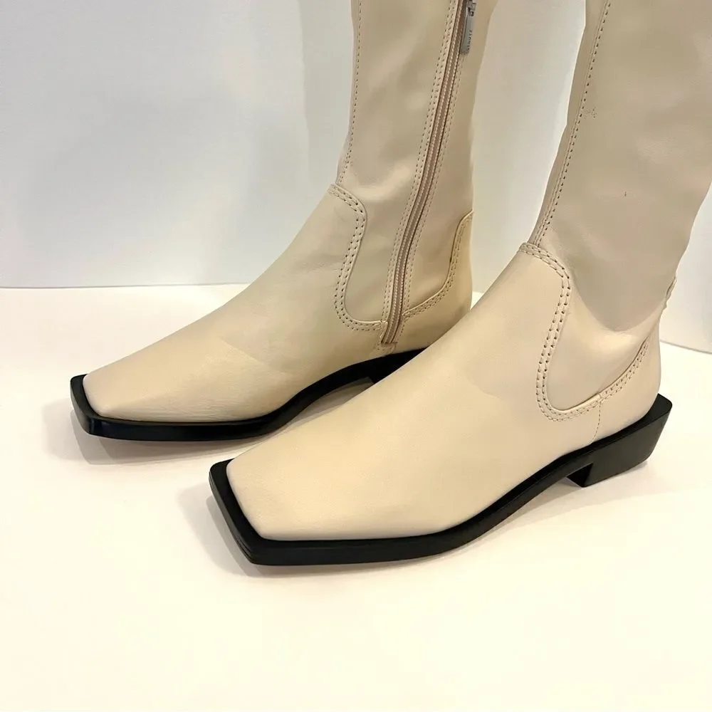Schutz Guily Up Stretch Napa Leather Over the Knee‎ Boots in Eggshell 5, NWOB