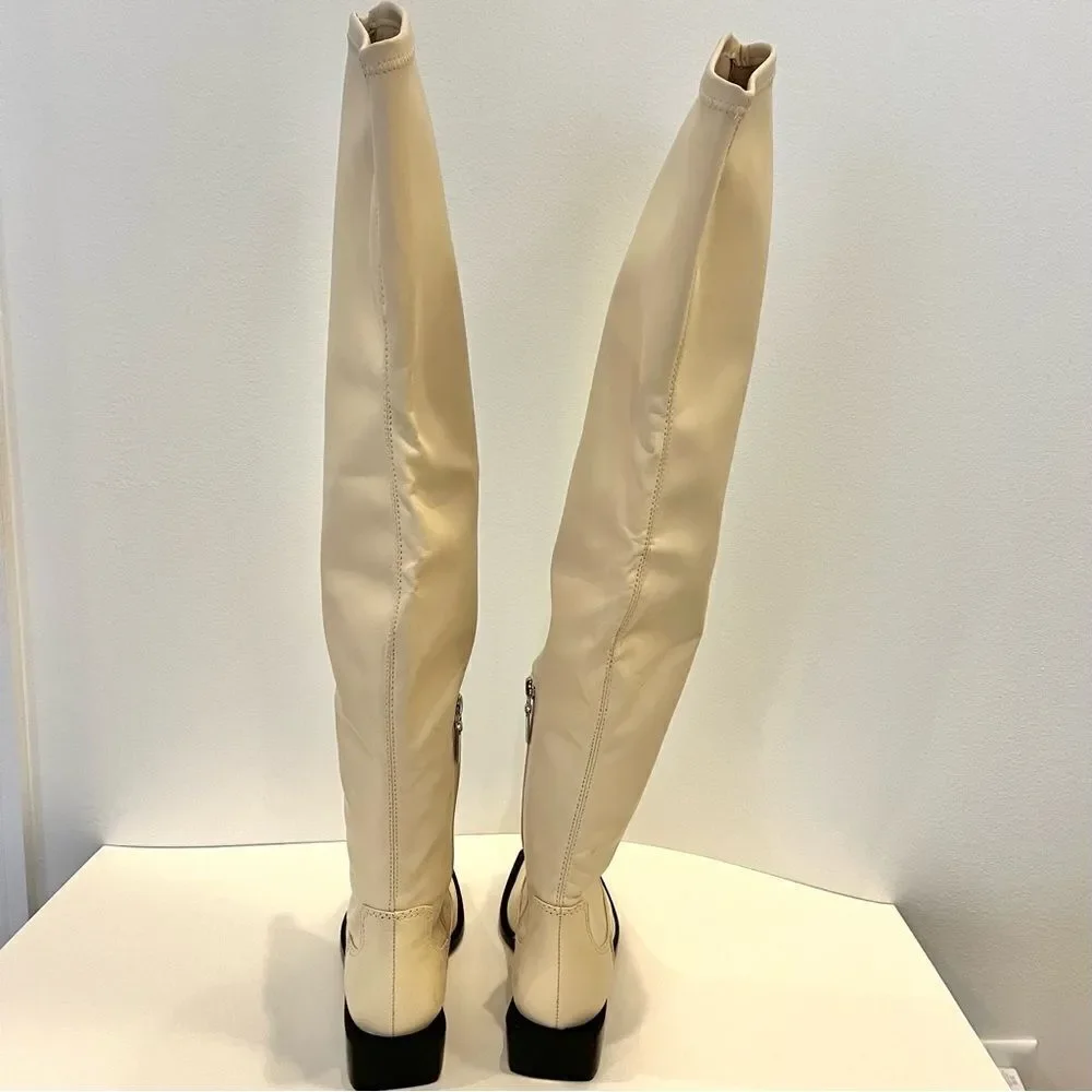 Schutz Guily Up Stretch Napa Leather Over the Knee‎ Boots in Eggshell 5, NWOB