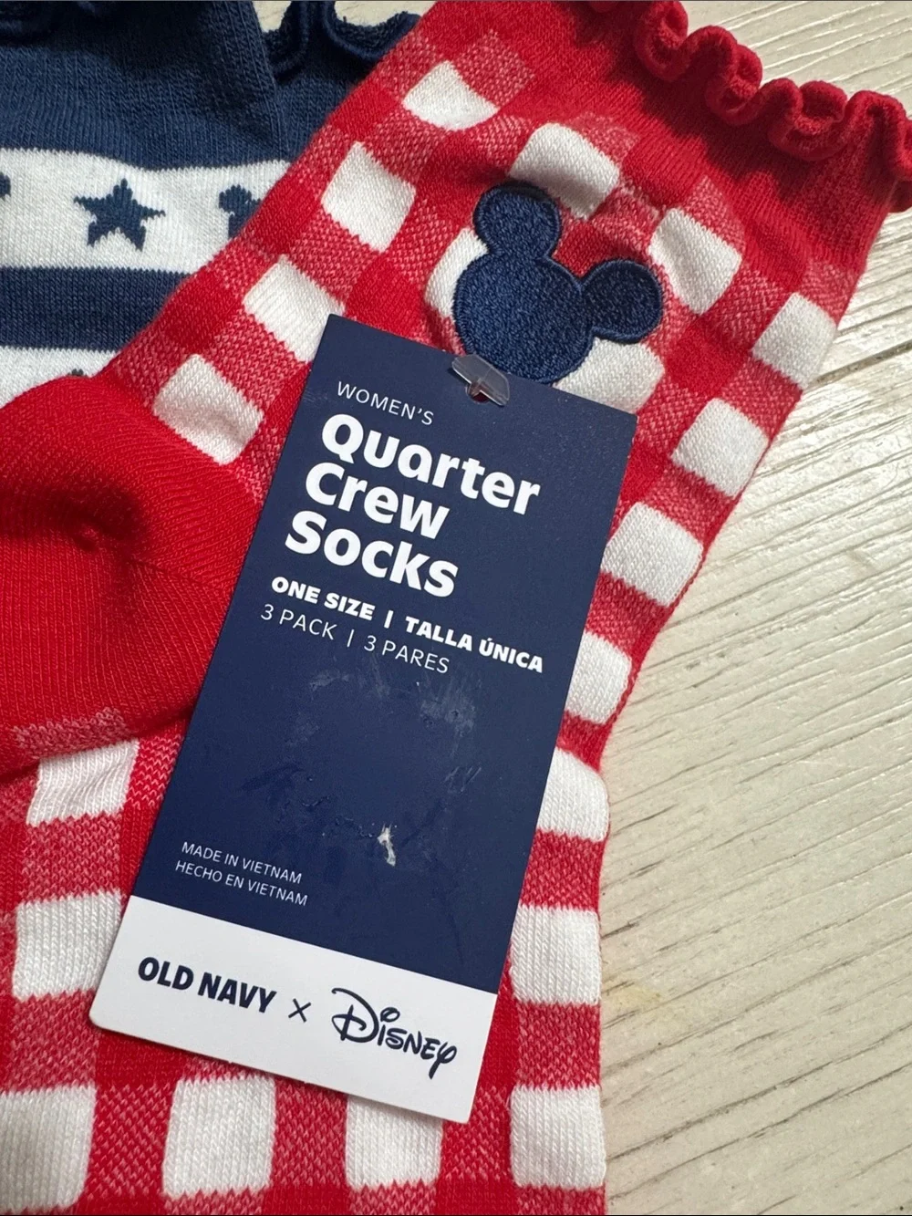 Old Navy Mickey Disney Gingham Ruffle Quarter Crew Socks (2-Pack)