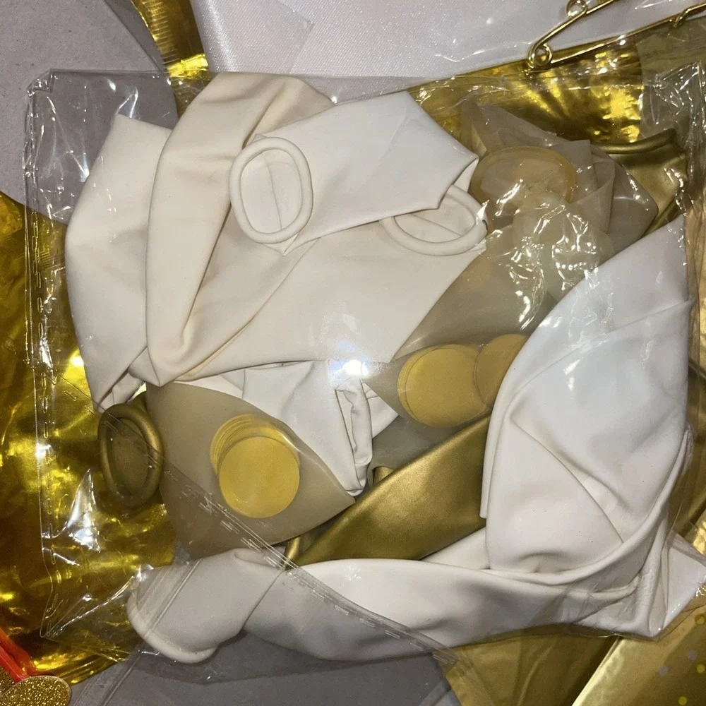 Engagement Party‎ Decorations Gold White Black Balloons Paper Fans Sash