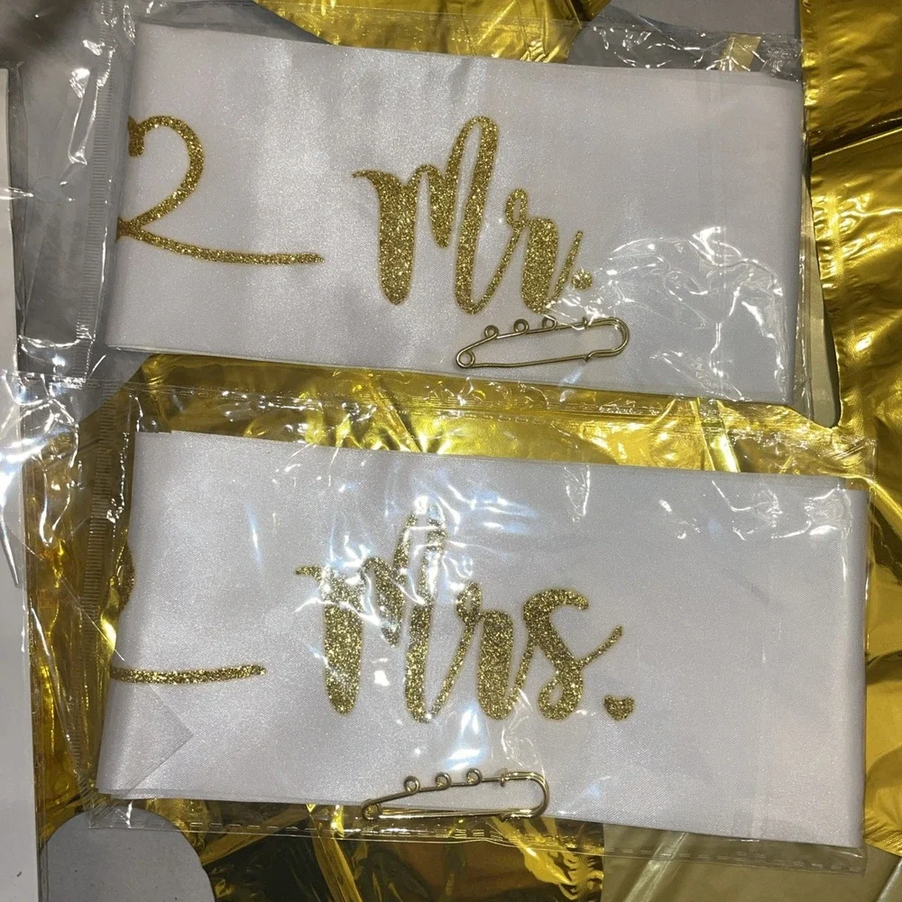 Engagement Party‎ Decorations Gold White Black Balloons Paper Fans Sash
