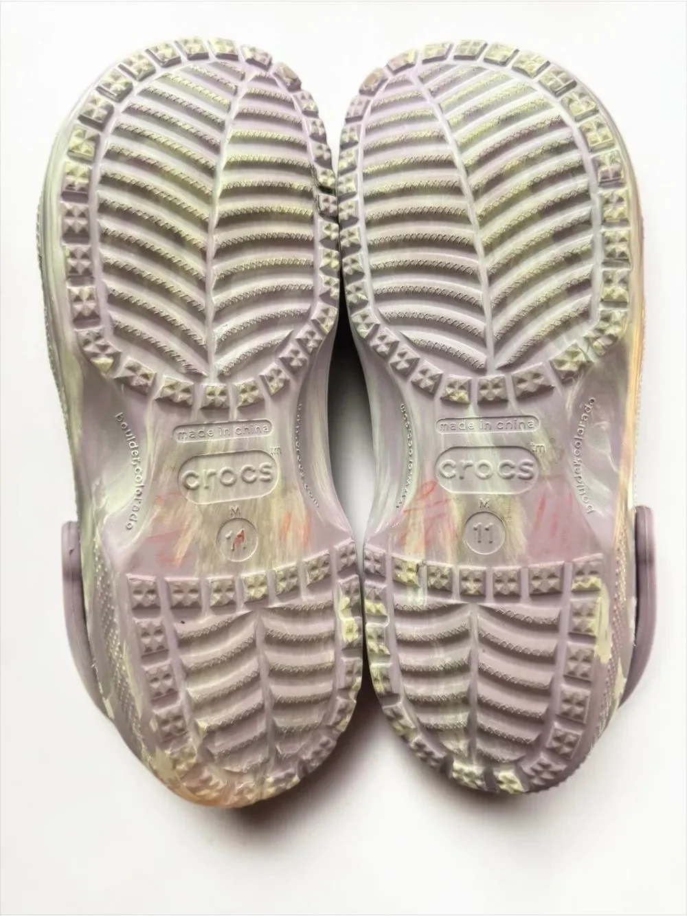 Crocs Marbled Tie Dye Swirl Slip On Lavender Clogs 11