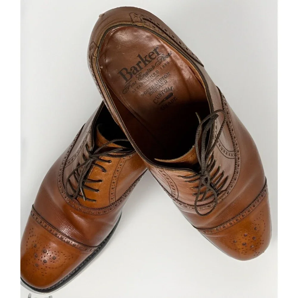 Barker tan leather derby brogue lace up shoes mens size 9.5 made in England