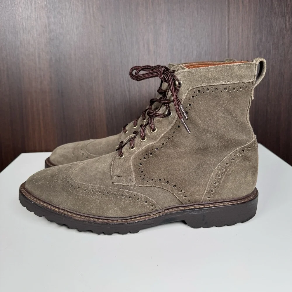 Allen Edmonds Saukville Brown Suede Wingtip Brogue Lug Sole Boots 11 D - Read