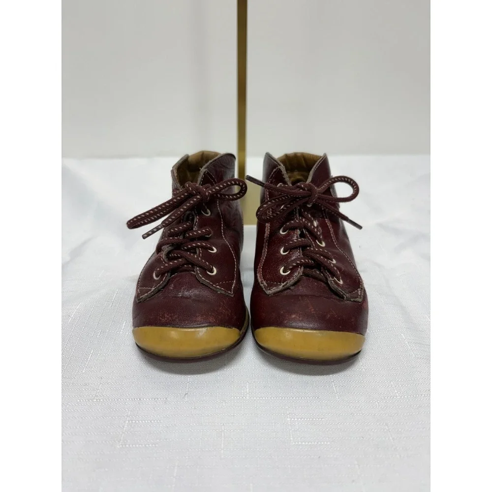 Vintage Babybotte Leather High-Top Lace-Up Babies Shoes Size 21 Burgundy Toe Cap