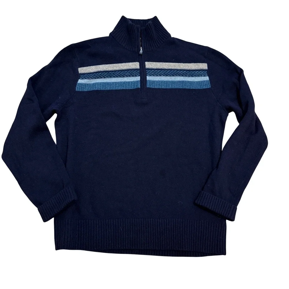 Banana Republic Quarter Zip Sweater Men Large Navy Blue Merino Wool Italian Yarn
