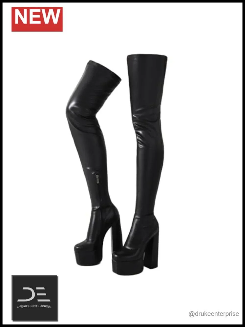 Stretch Overknee Boots Platform Block Heels Dance Comfort
