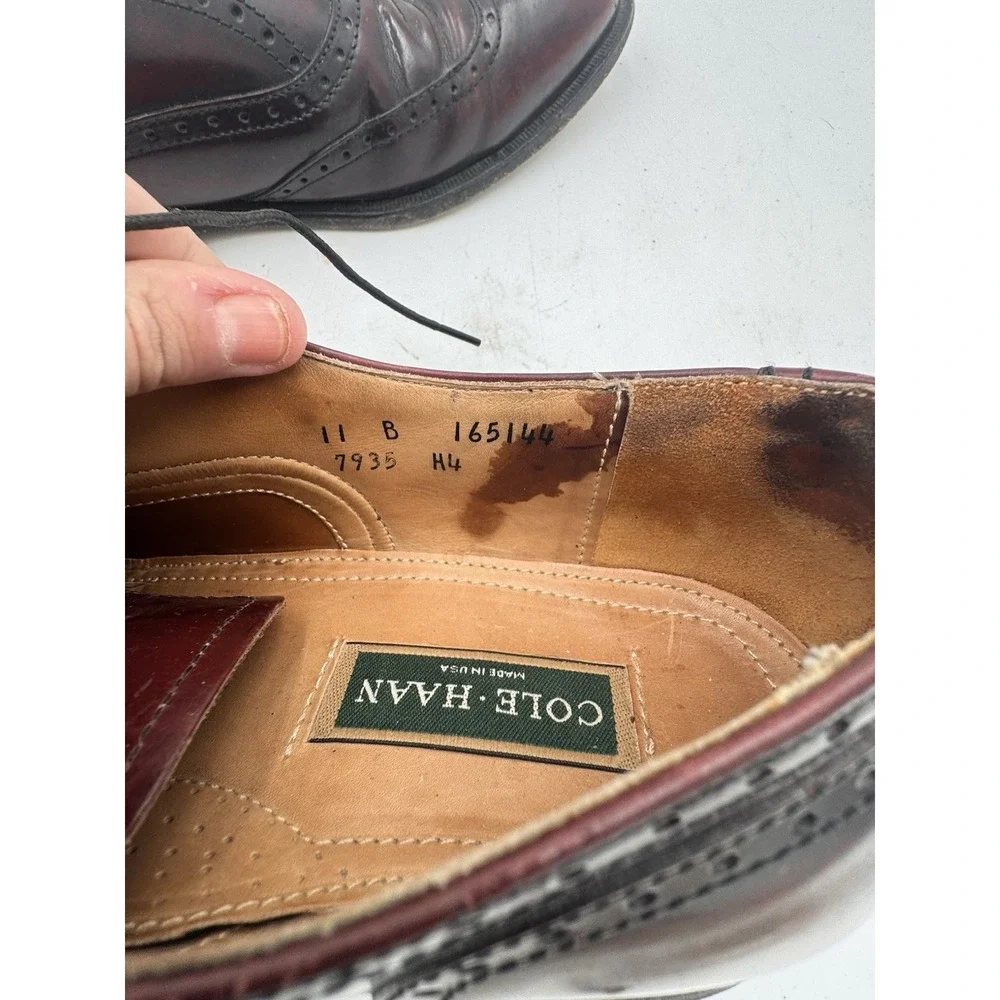 Vtg Cole Haan Wingtip Oxfords Sz 11B Burgundy Leather Dress Shoe Made USA 165144