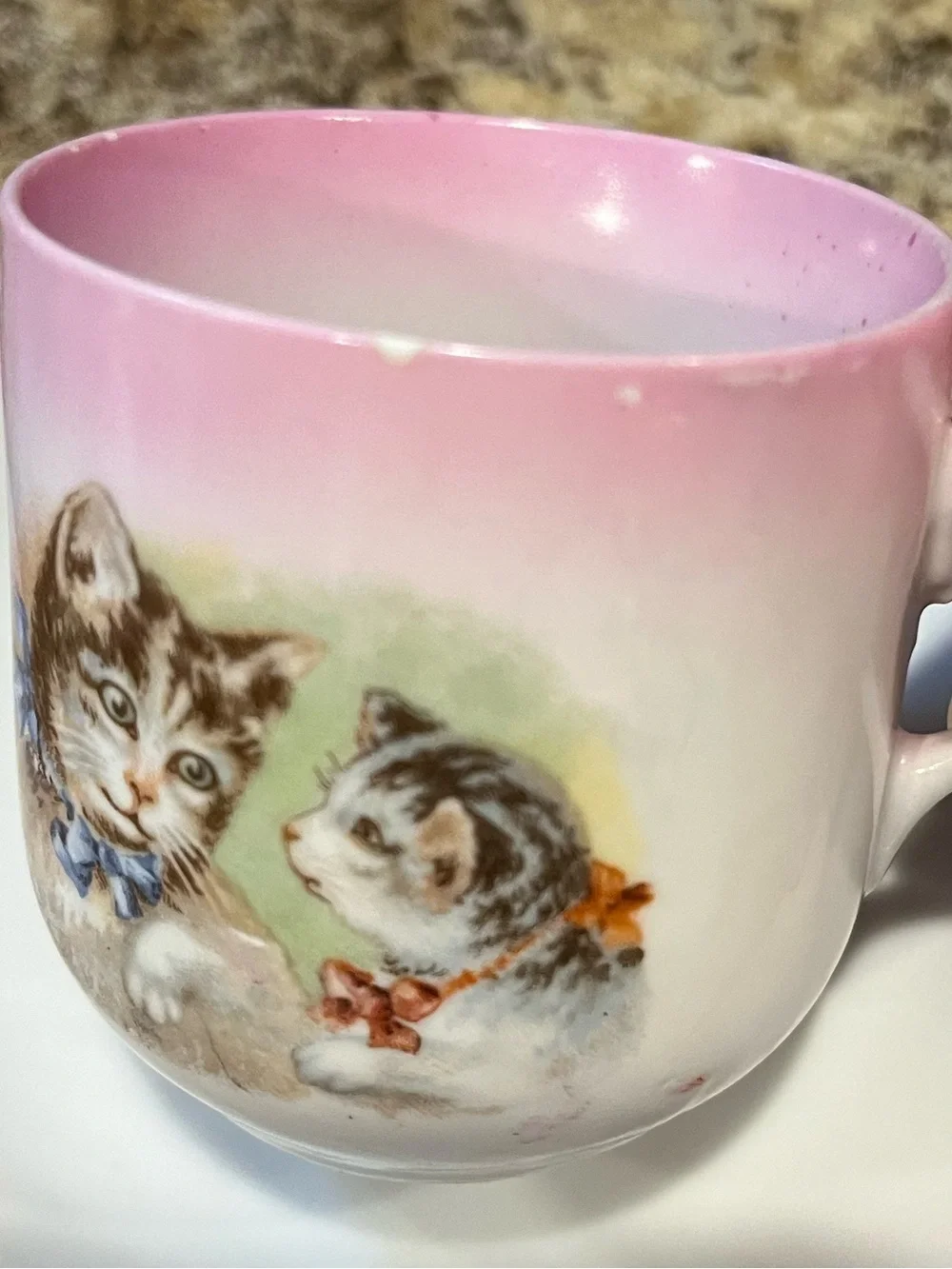 Vintage Pink Cat Demitasse Cup and Saucer Tabby Cats with Bows