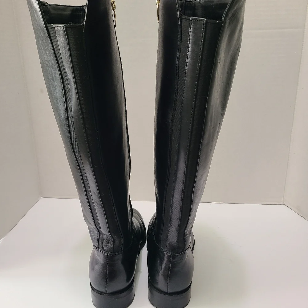 Marc Fisher Secrit Black Studded Leather Knee-High‎ Boots Wide Calf 7.5