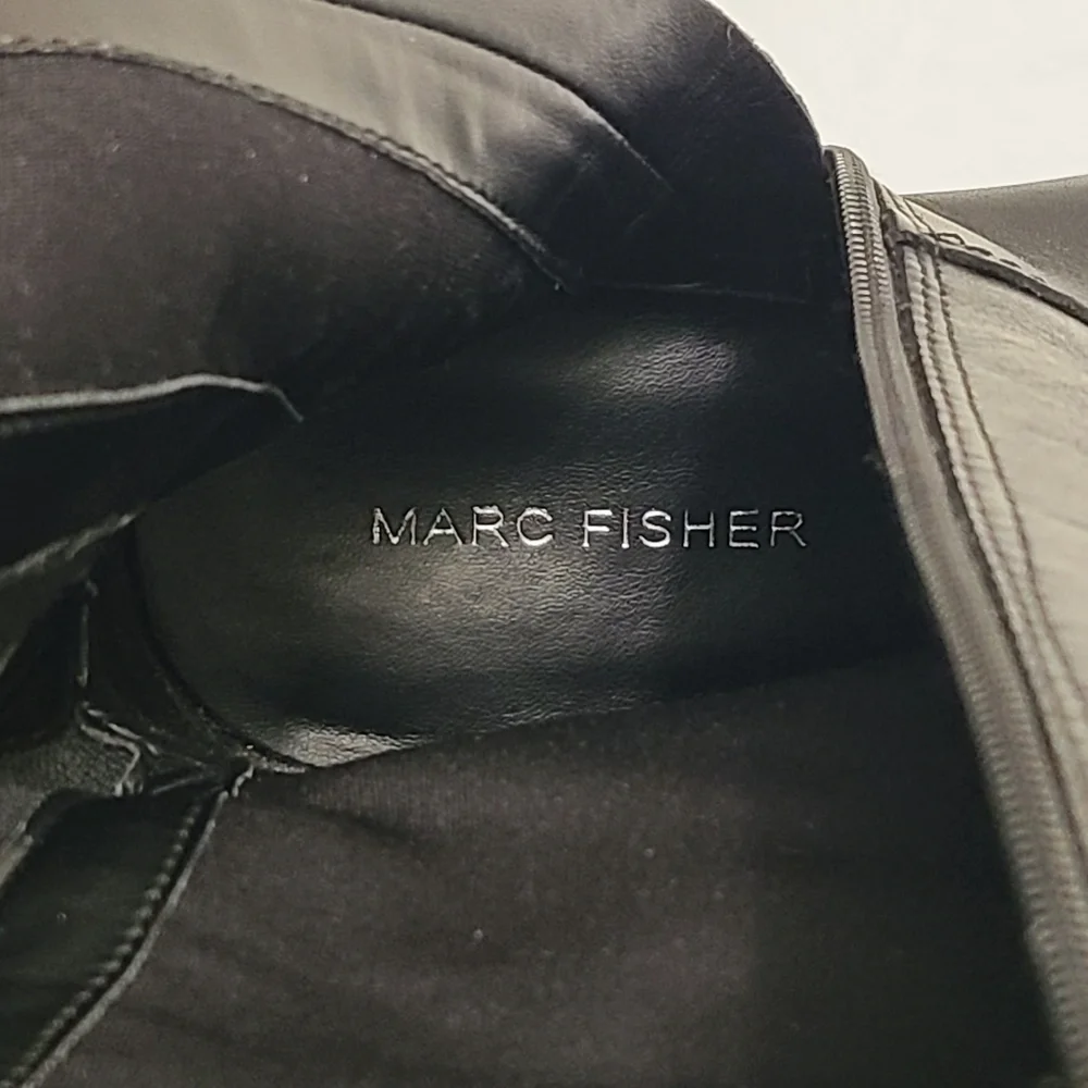 Marc Fisher Secrit Black Studded Leather Knee-High‎ Boots Wide Calf 7.5