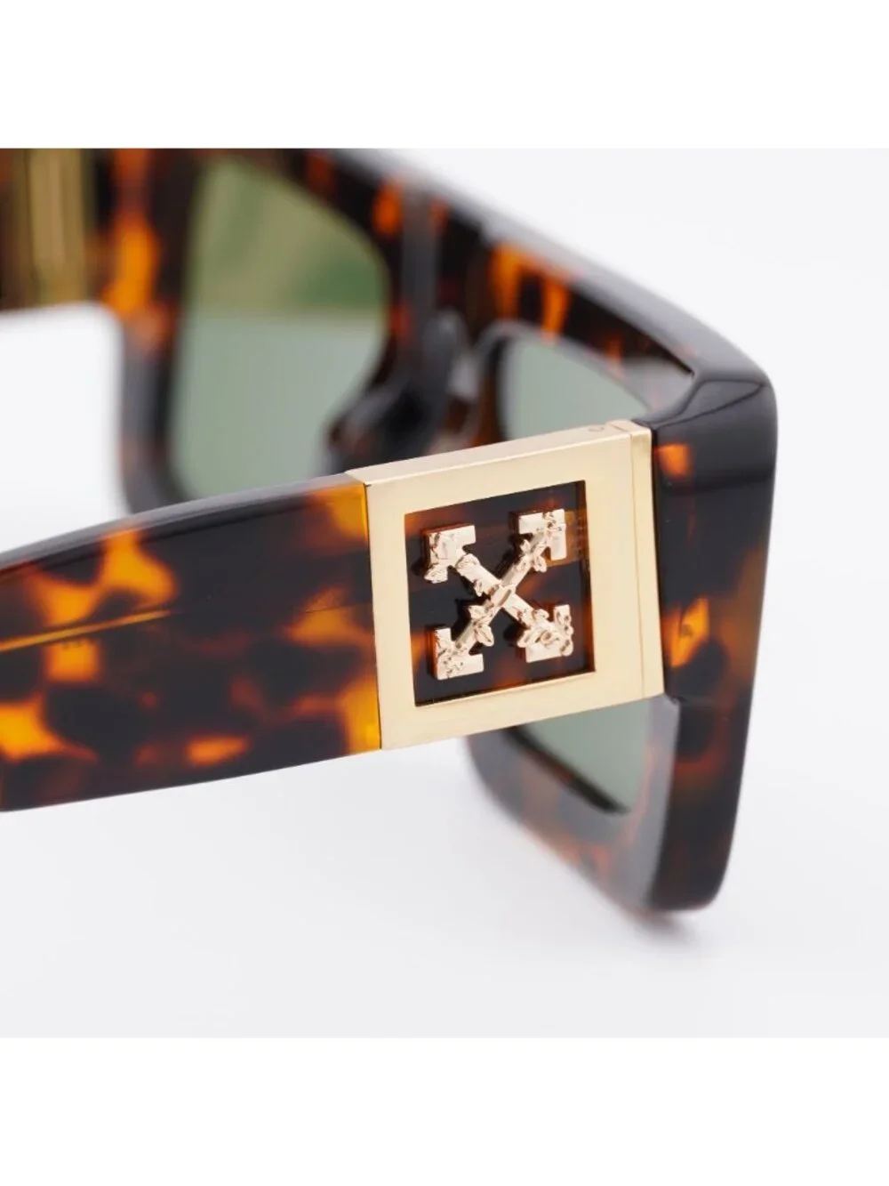 Off-White OERI049 LEONARDO 1605 Sunglasses Havana Square Frame, Green Lenses