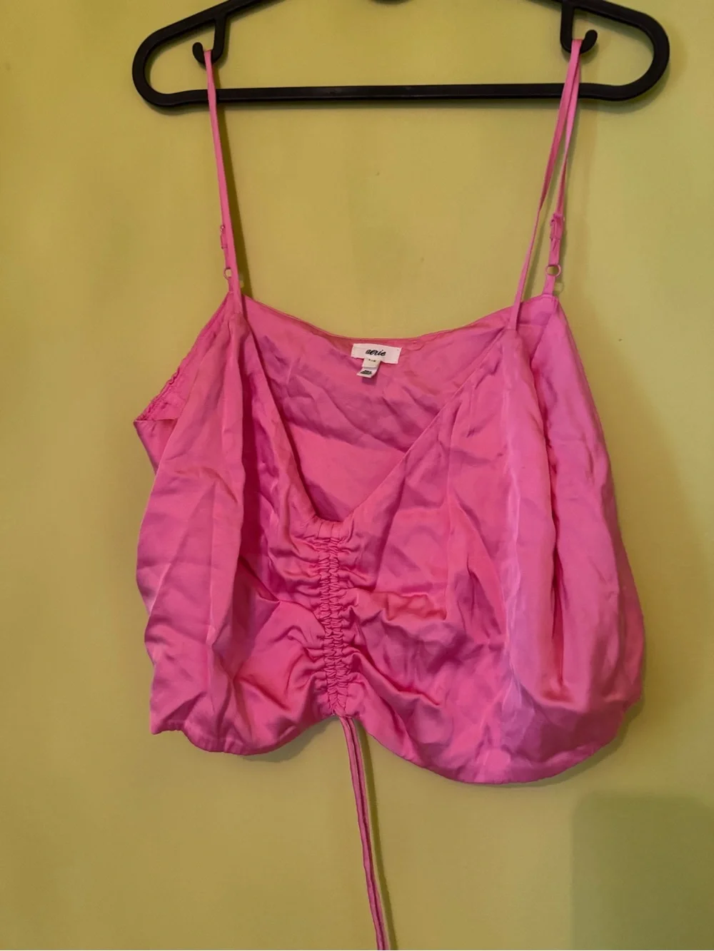 Pink Satin Aerie Tank Crop with tie front