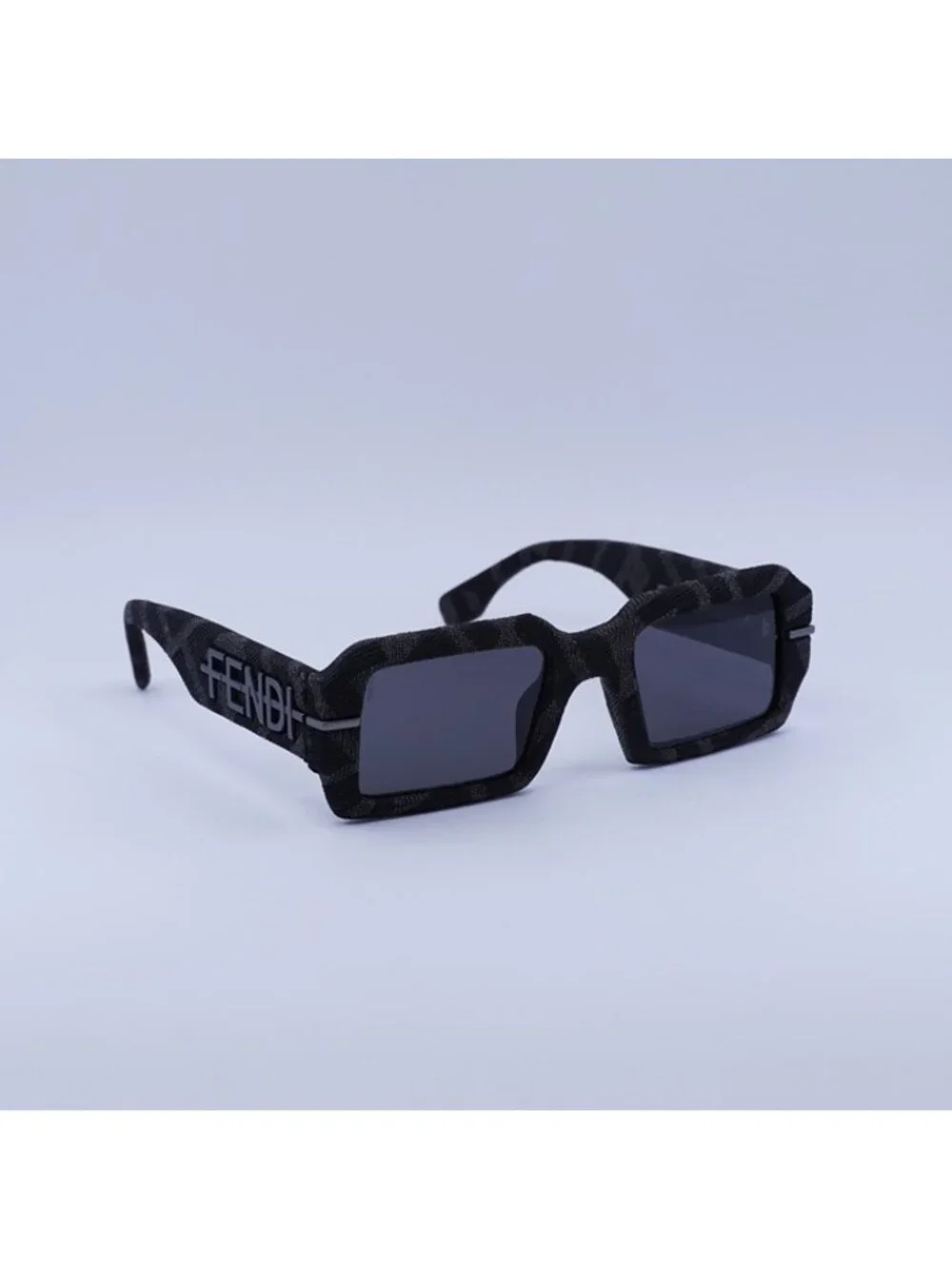 Fendi FE40074U 05A Sunglasses Grey Monogram Rectangle Frame, Grey Lenses