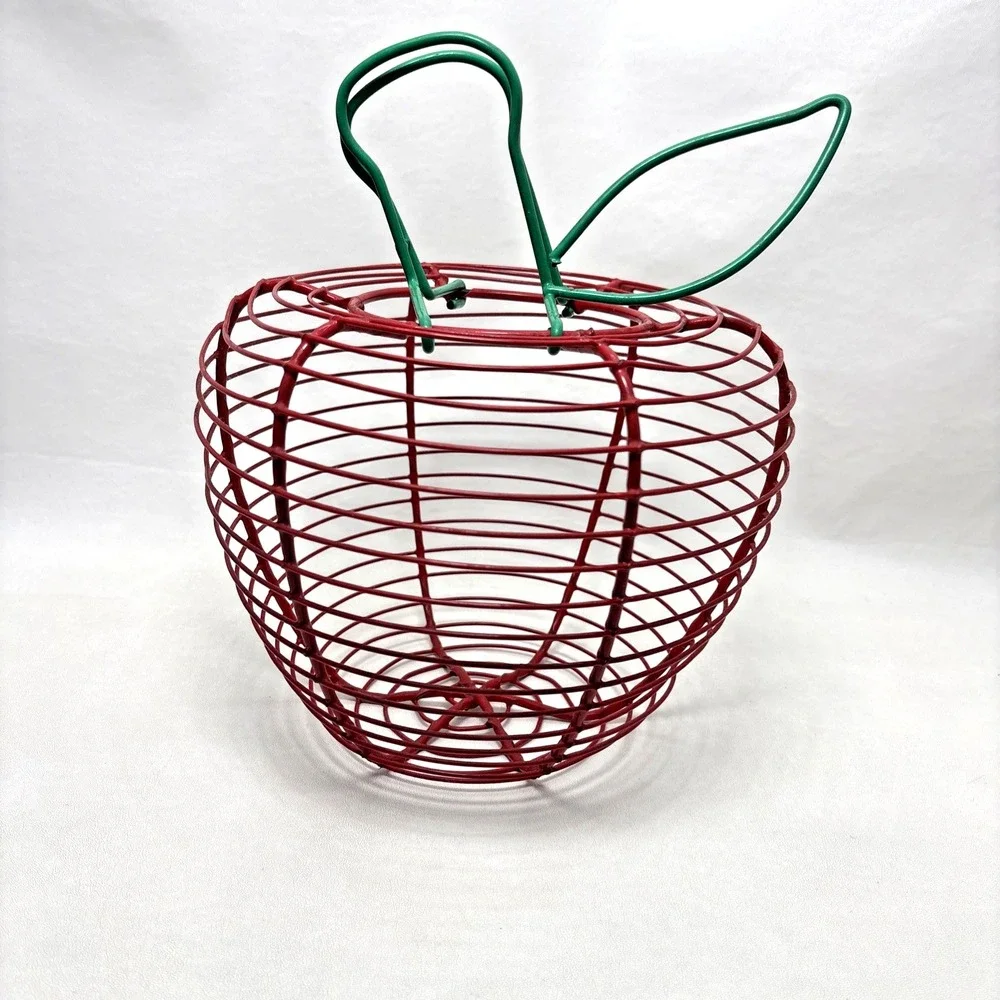Apple Shaped Wire Fruit Egg Basket Kitchen Decor Country Farmhouse 90s Cottage