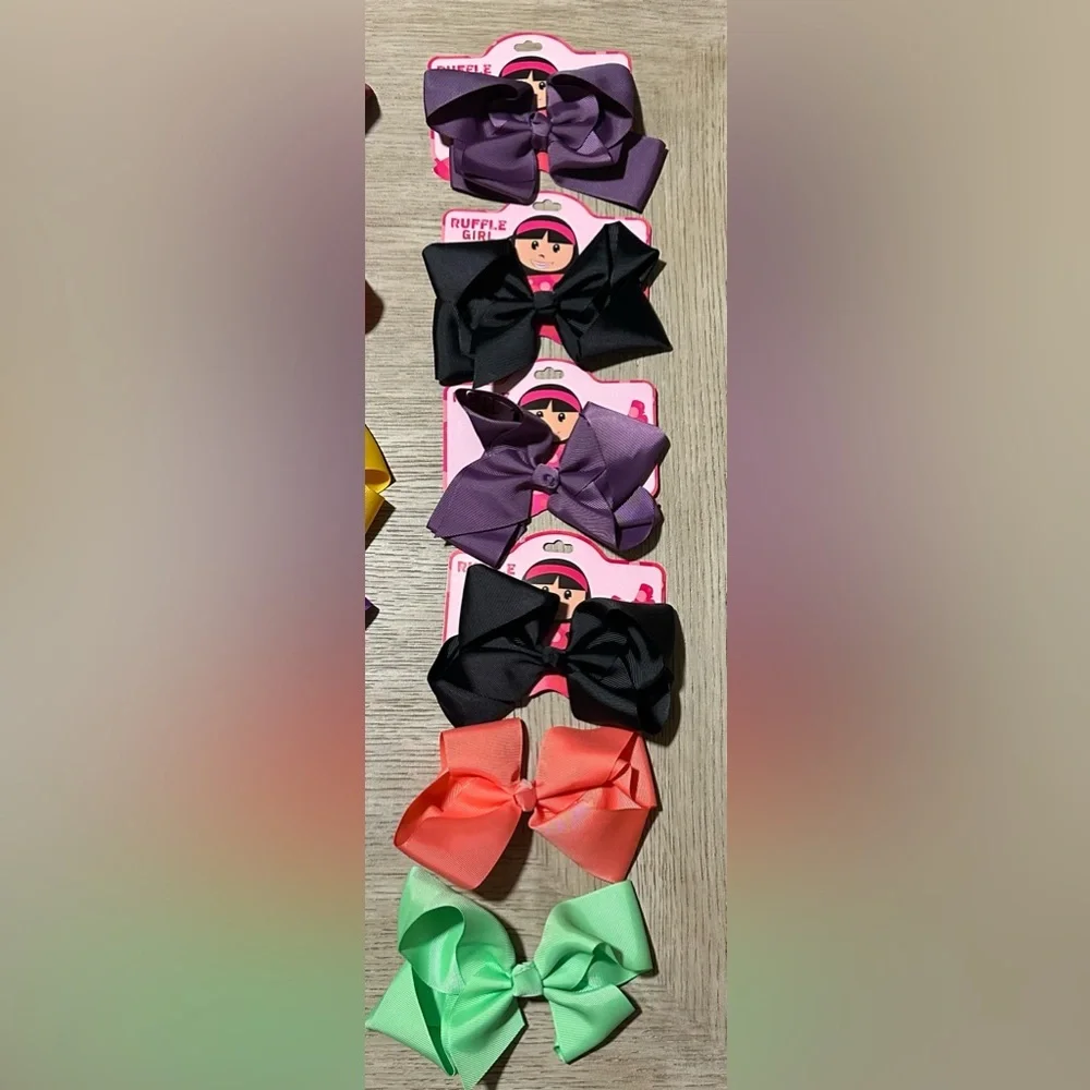 Ruffle Girl.  6” GrosgrainRibbon Hair Bows w/ small alligator clips.  Bow #13-18