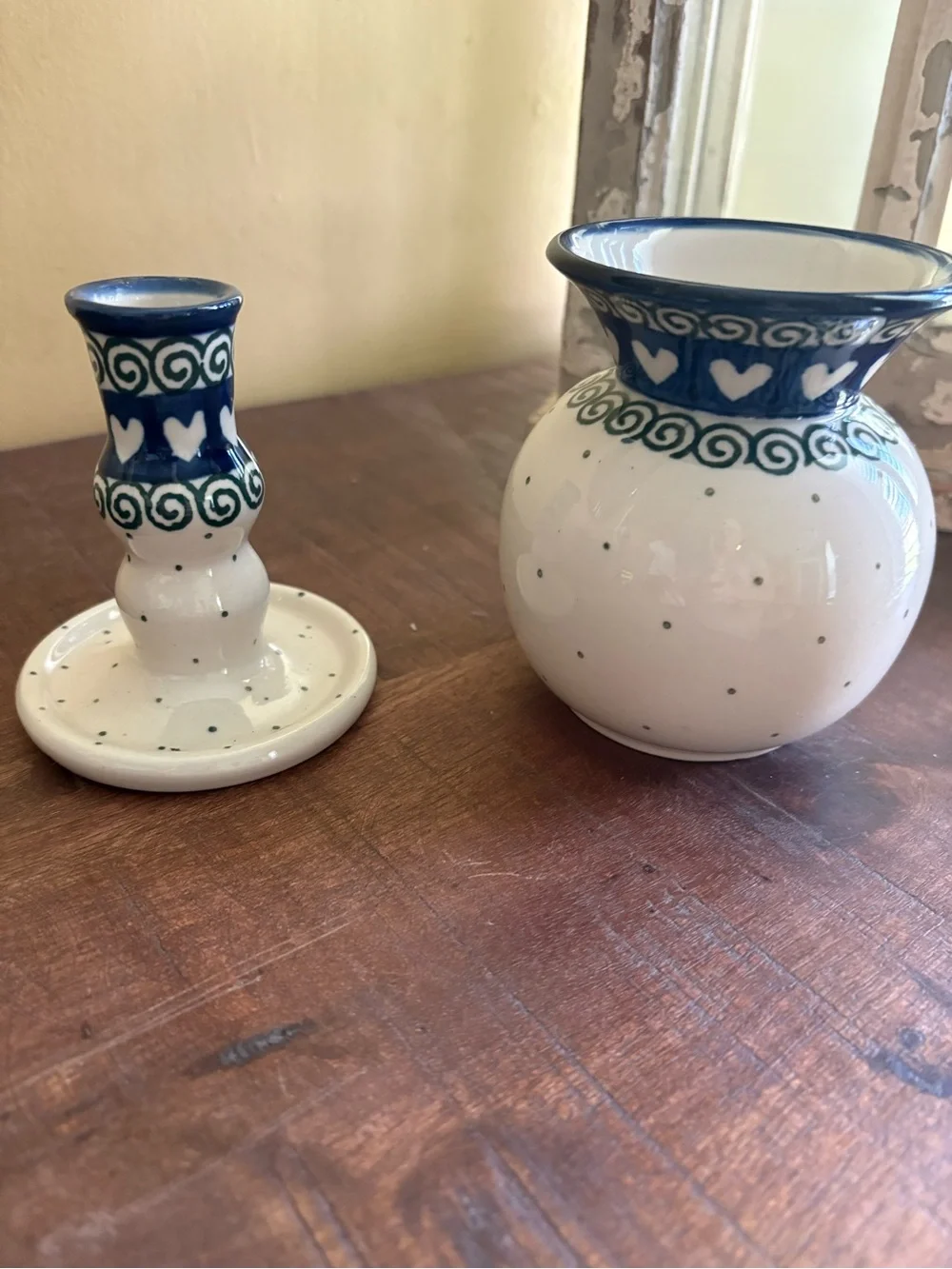 Boleslawiec Polish Pottery Small Bubble Vase and Candlestick Holder