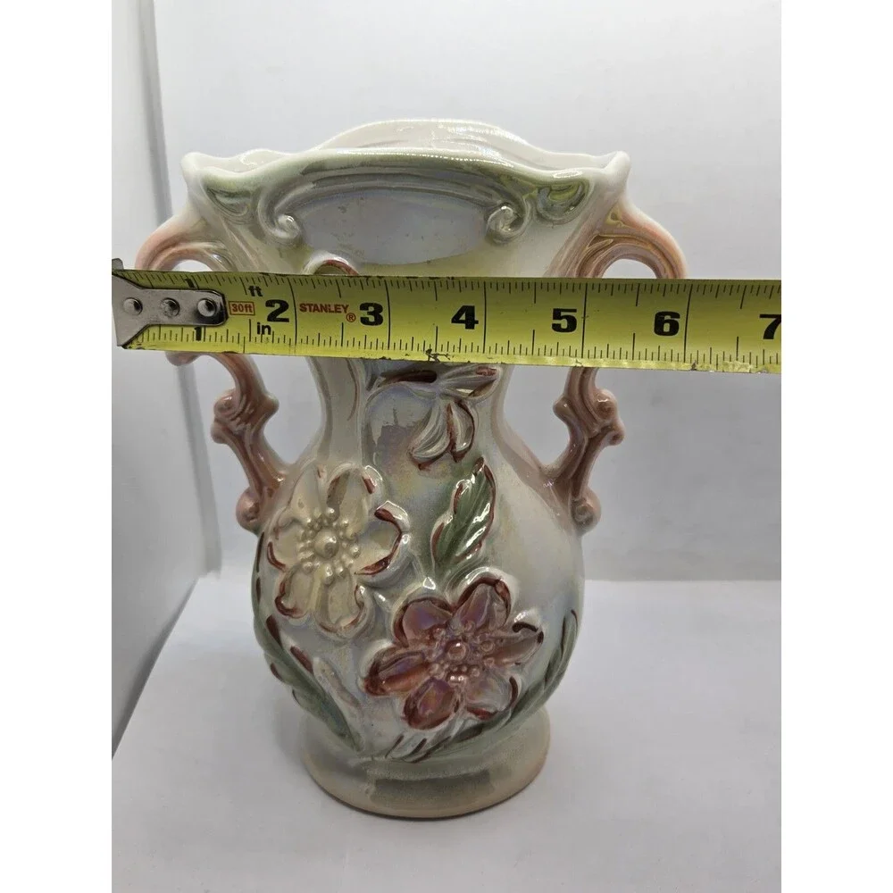 Lusterware Brazilian Vase Porcelain Double Handle Vintage French Country Cottage