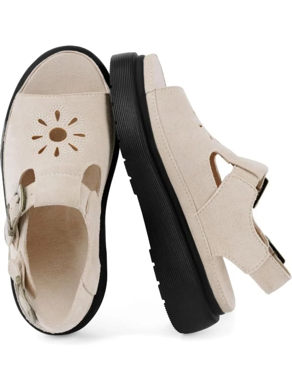 Women's Beige Flat Open Toe Flower Decoration Fisherman Platform Sandal Shoes