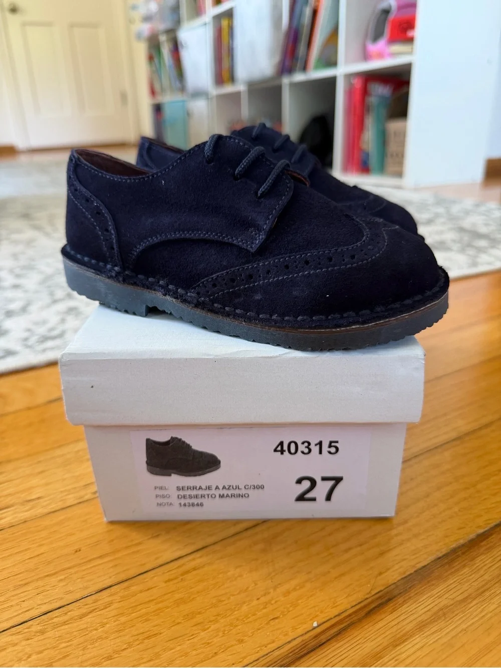 Children's Navy Suede Brogue Lace-Up Dress Shoes