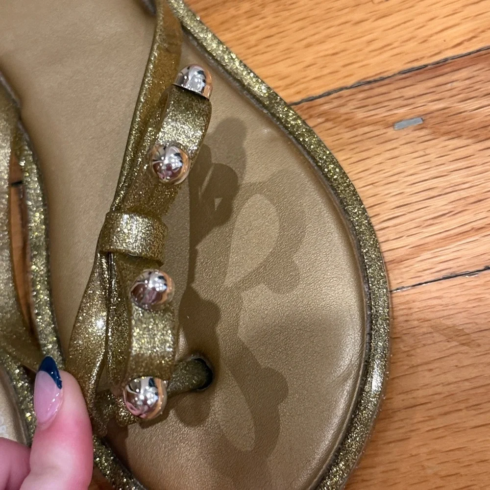 Mini Melissa Kids Glittery Gold Flip Flops Size 4
