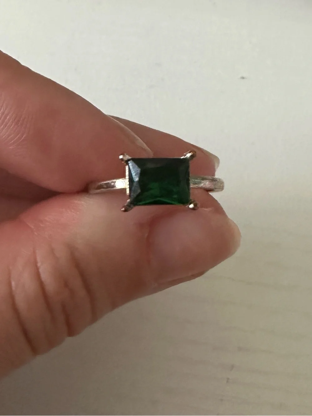 Sterling-Style Ring with Emerald Green Square Gem