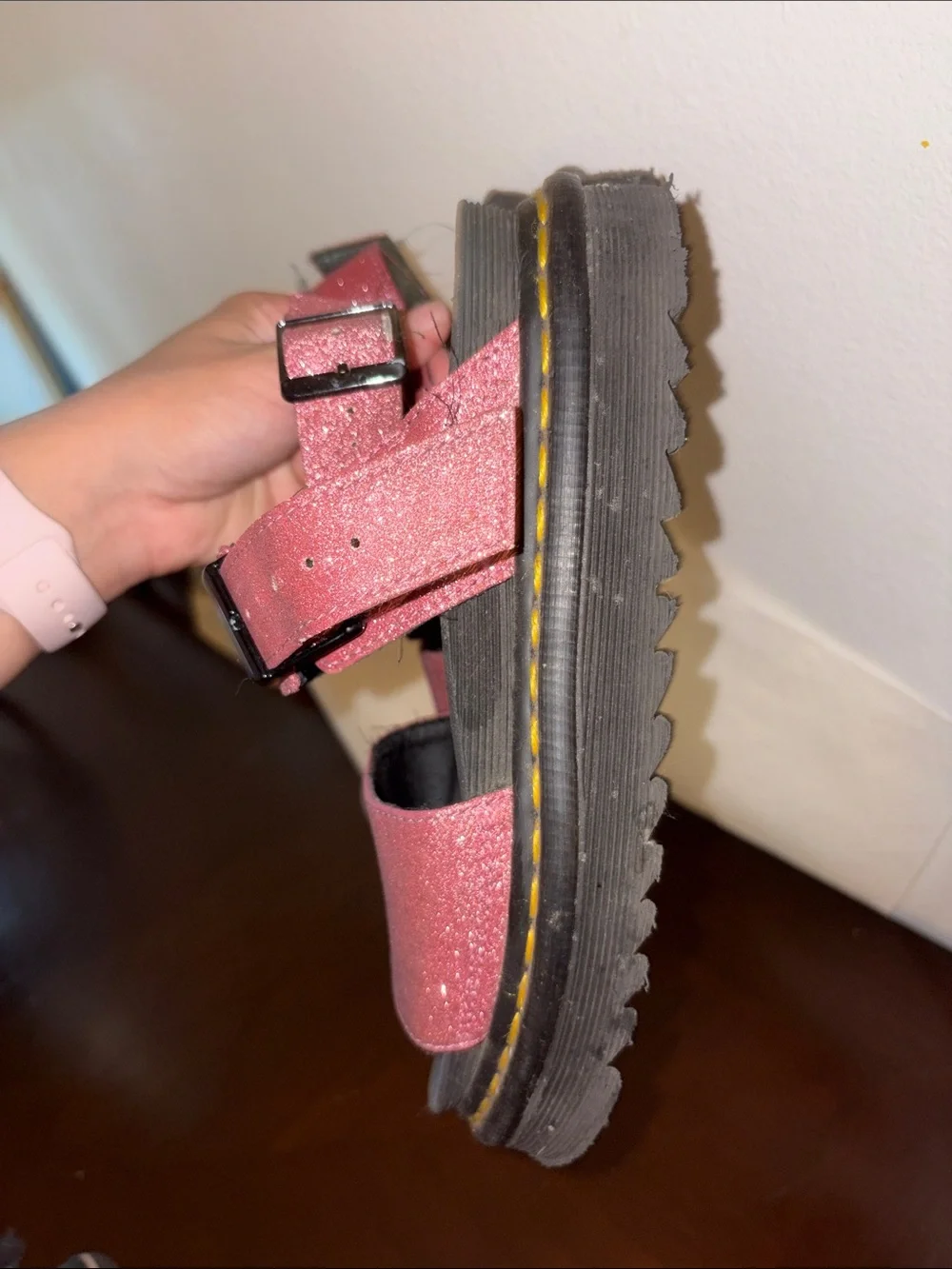 Dr. Martens Glitter Pink Strap Sandals