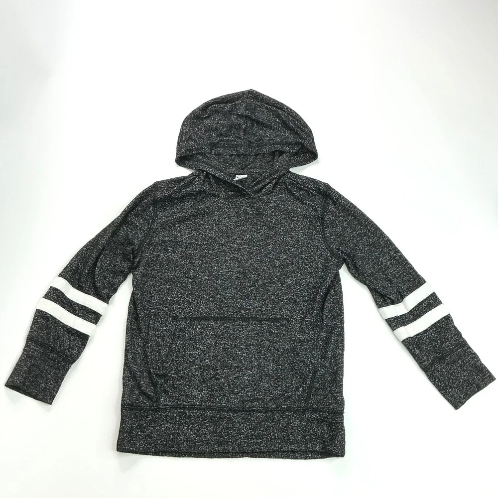 Old Navy Black Jack Plush Pullover Hoodie Kids Size S 6-7 Varsity Stripe Sporty