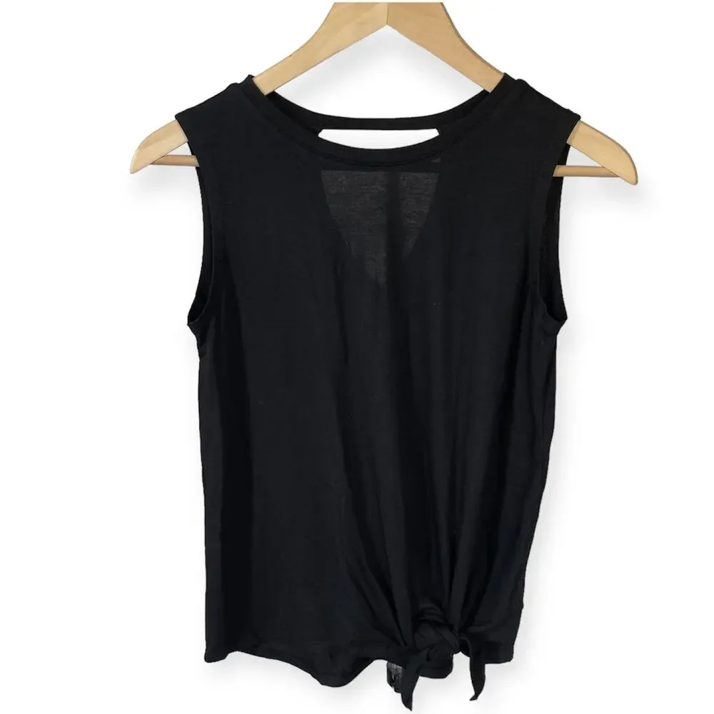 Girls L 10-12 Old Navy Black Sleeveless Active Shirt Front Knot Cut Out Back