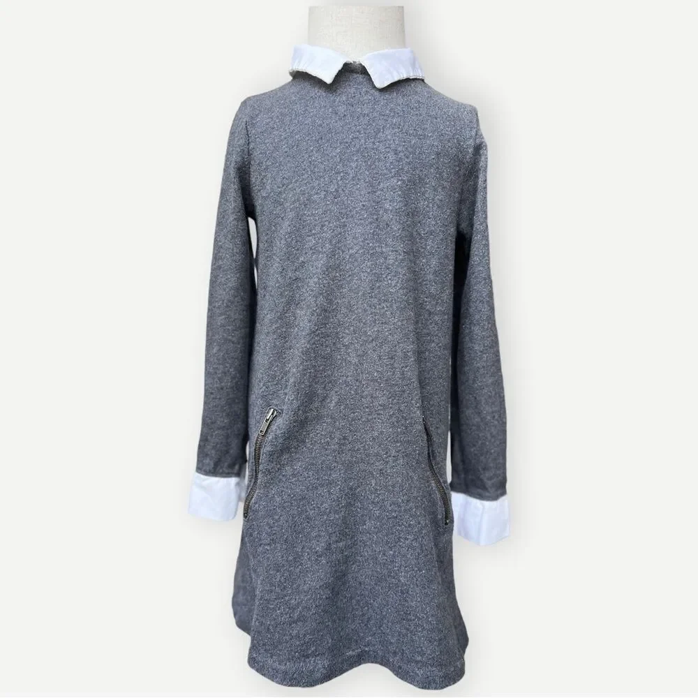 Baby Gap Girls Kids Peter Pan Collar Zip Pockets Long Sleeve Gray Dress. 4. 4T.
