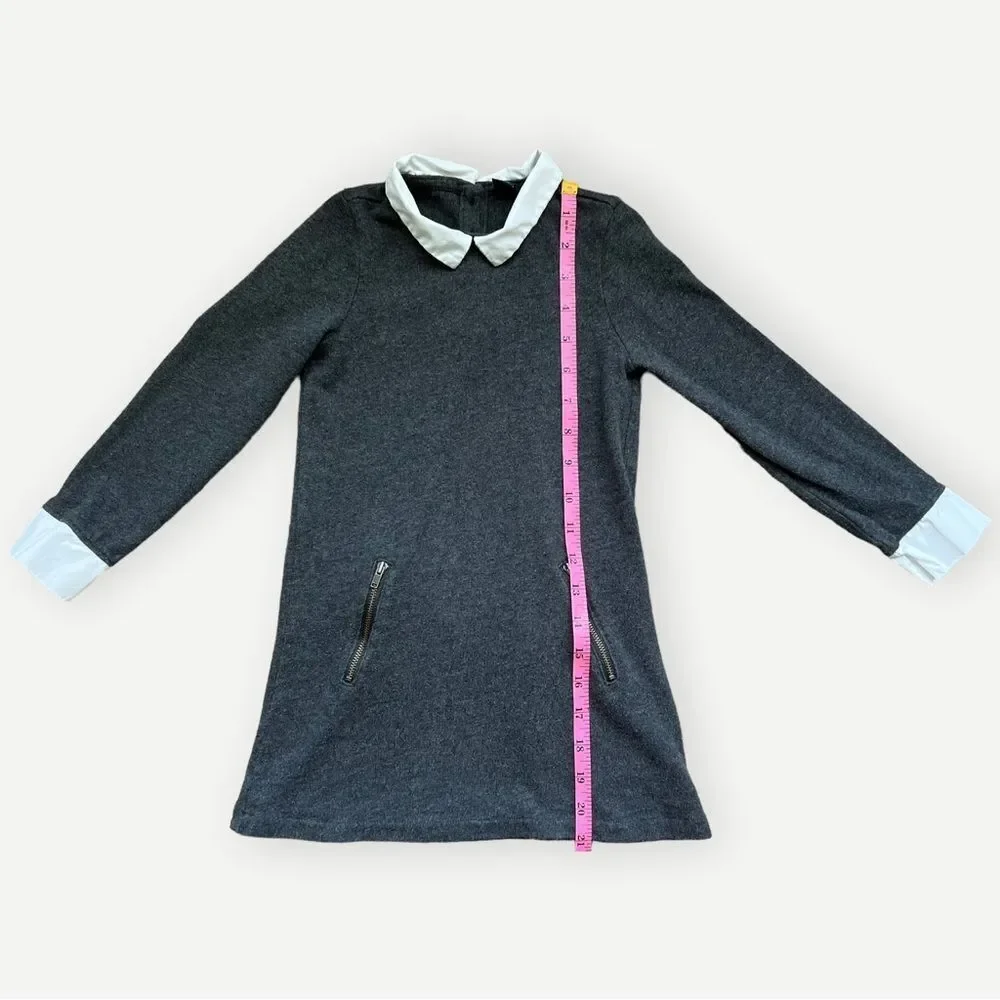 Baby Gap Girls Kids Peter Pan Collar Zip Pockets Long Sleeve Gray Dress. 4. 4T.