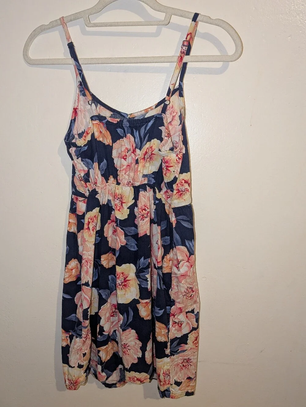 Old Navy Navy Floral Slip Dress with Peach Blooms Size 14/16