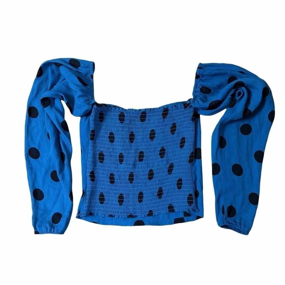 Reformation Marjorie Top Porto Dot Sweetheart Puff Sleeve PinUp Retro Rockabilly
