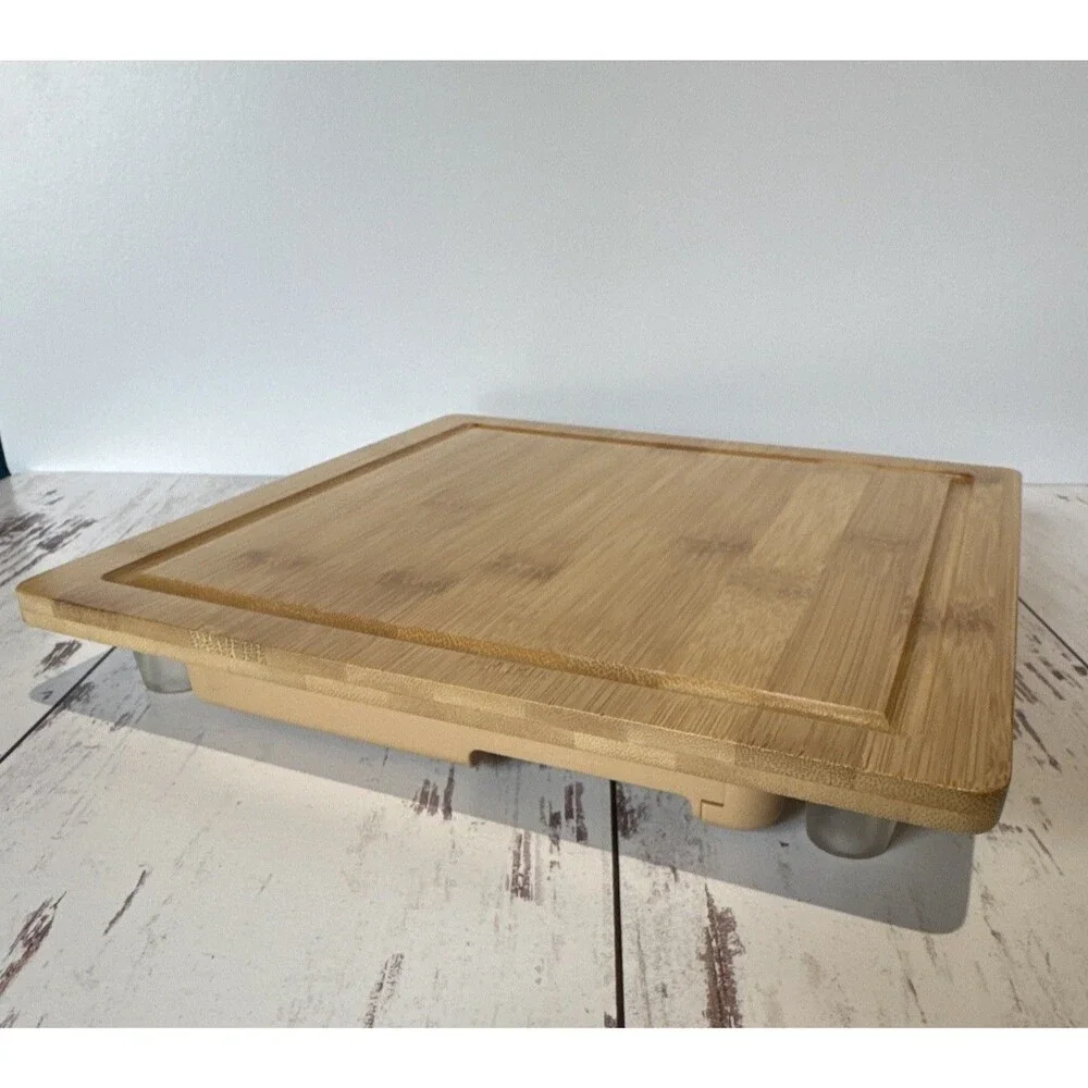 YibidyS Bamboo Cheese Board w/ Drawer Tray & Cheese Tools Set 12in Brown