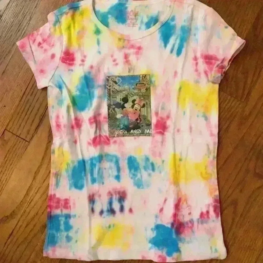 Mickey and Minnie Tie dye T-shirt girls S blue XL Disney