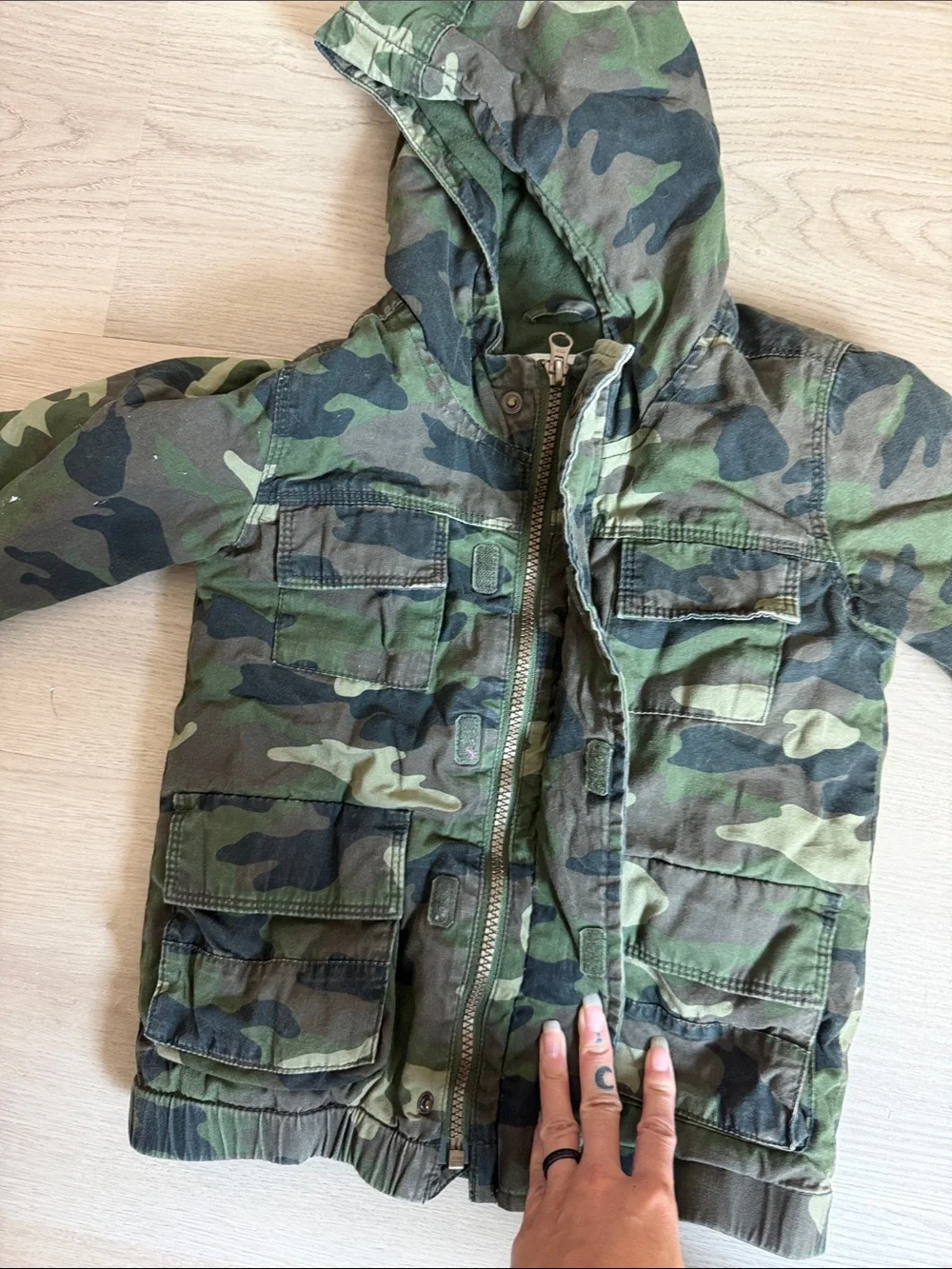 Kids Camo Hooded Jacket - Green Camouflage