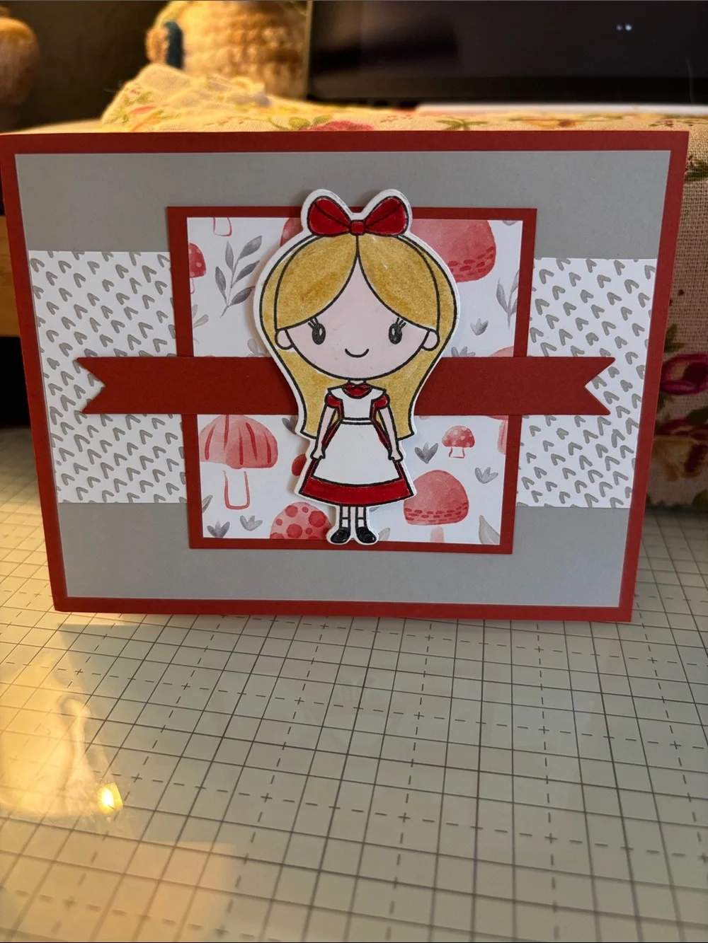 Handmade Alice-Inspired Red and Gray Greeting Card by