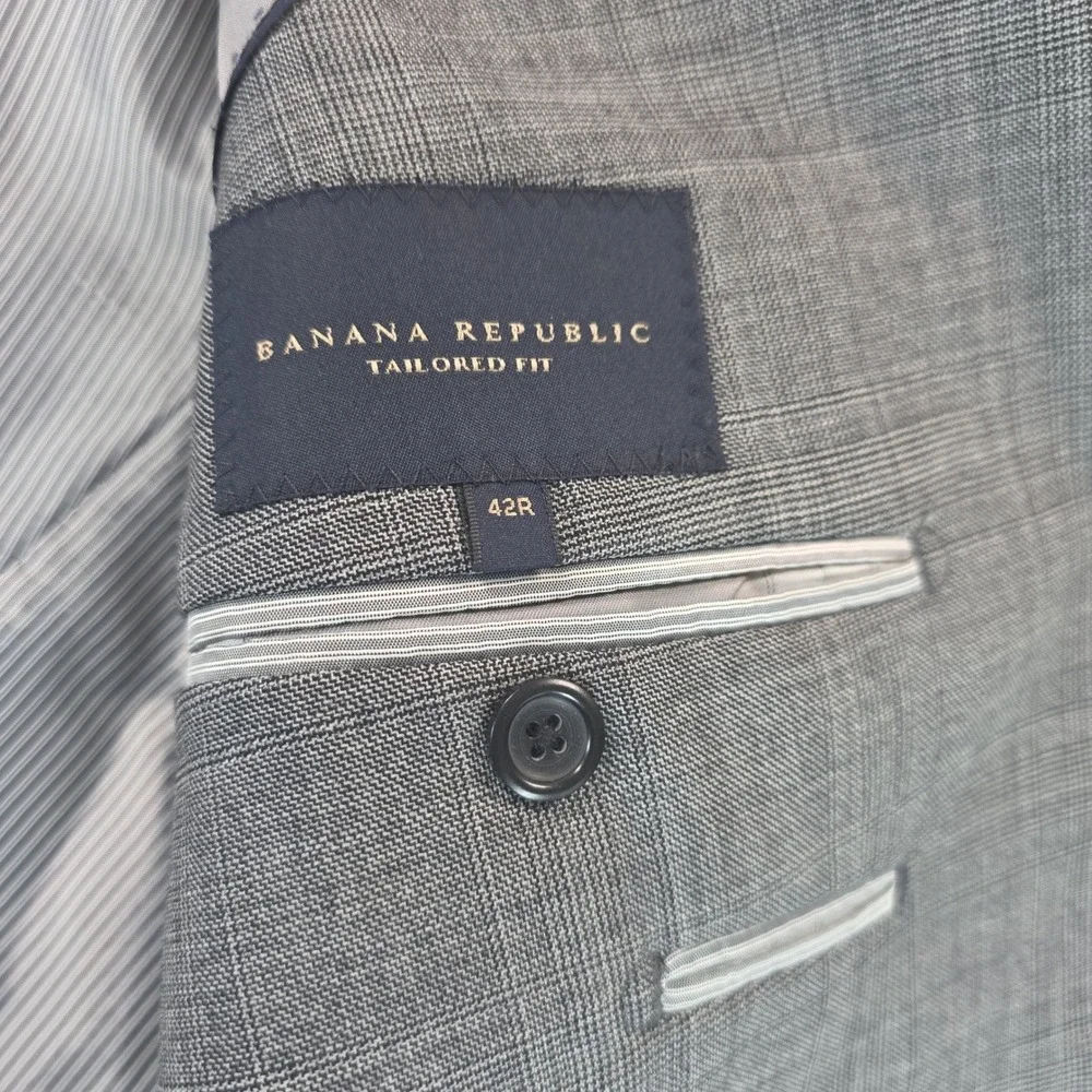Banana Republic Men 42R Grey Glen Plaid 100% Wool Tailored Fit Blazer Sport Coat