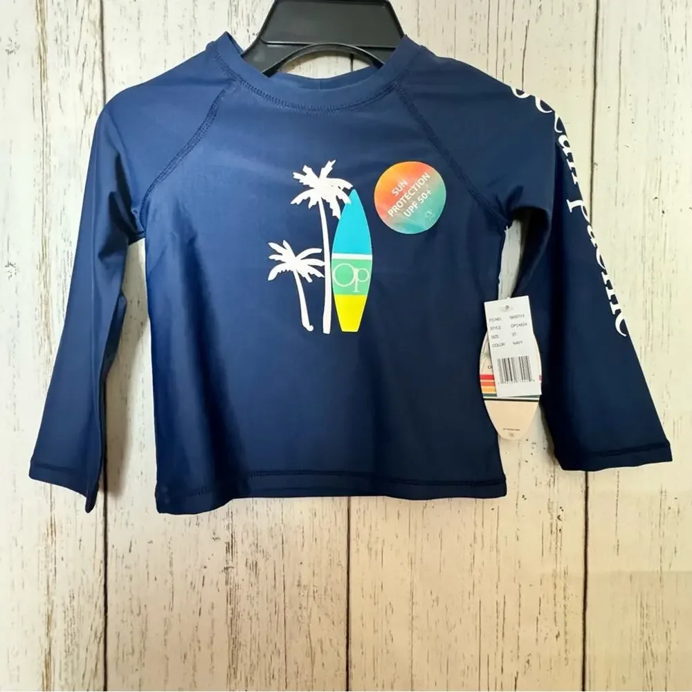 Ocean Pacific Toddler Long Sleeve Navy  Sun Protection Swim Top  UPF 50+  Sz 3T