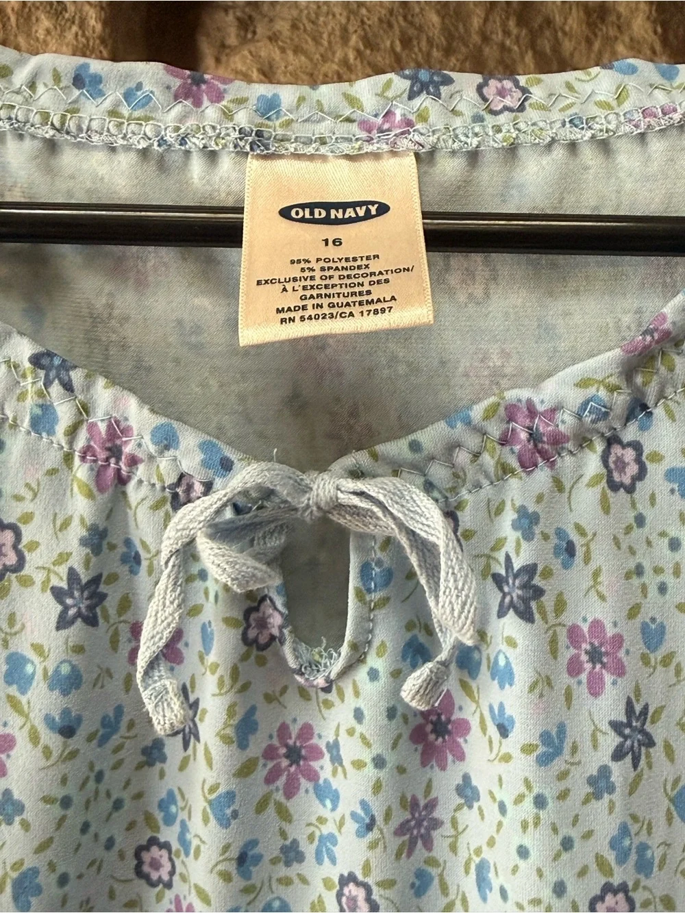 Girls Old Navy Light Blue Floral Tie-Front Short Sleeve Top