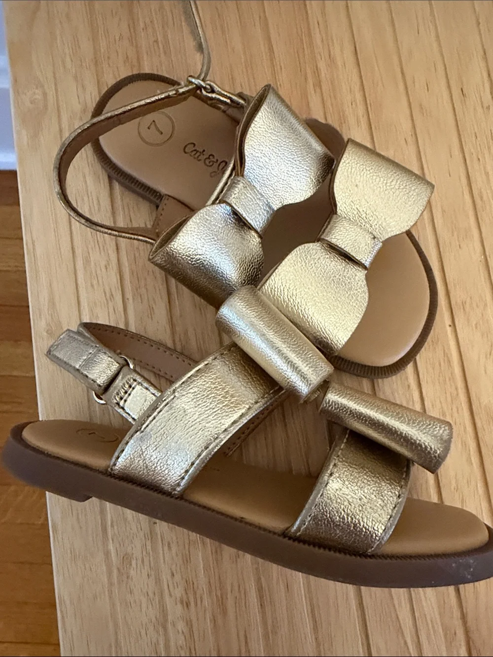 Cat & Jack Gold Bow Strap Sandals
