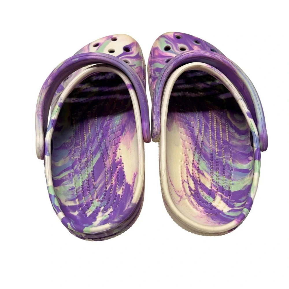 Crocs Classic Marbled Tie Dye Clogs J5 Big Kids Lavender Purple Y2K Fairycore