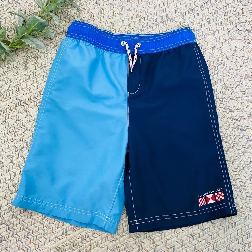 Lands End blue and navy swim trunks boys medium