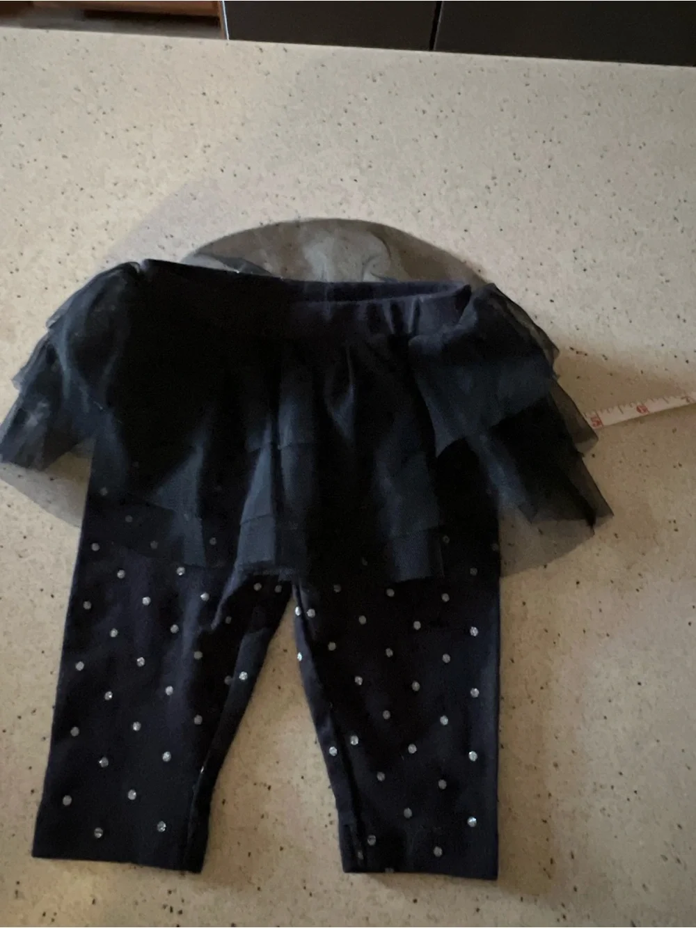 Girls Navy Tulle Skirted Leggings with Sparkle Dots