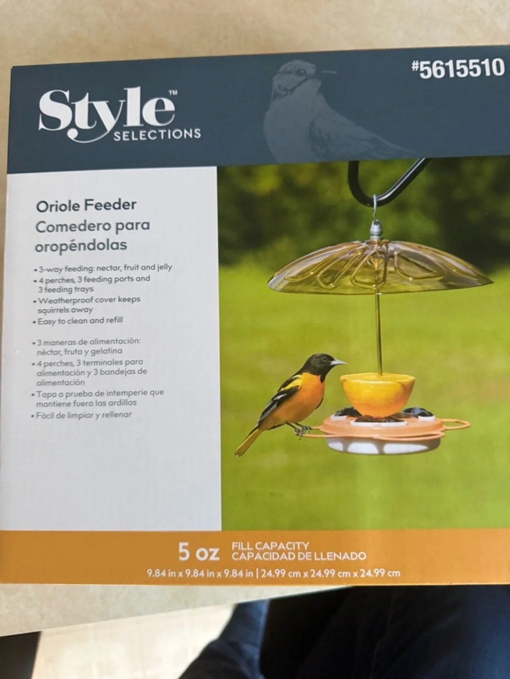 Style Selections Oriole Nectar Feeder‎ 5615510 5 oz Hanging Weatherproof Orange