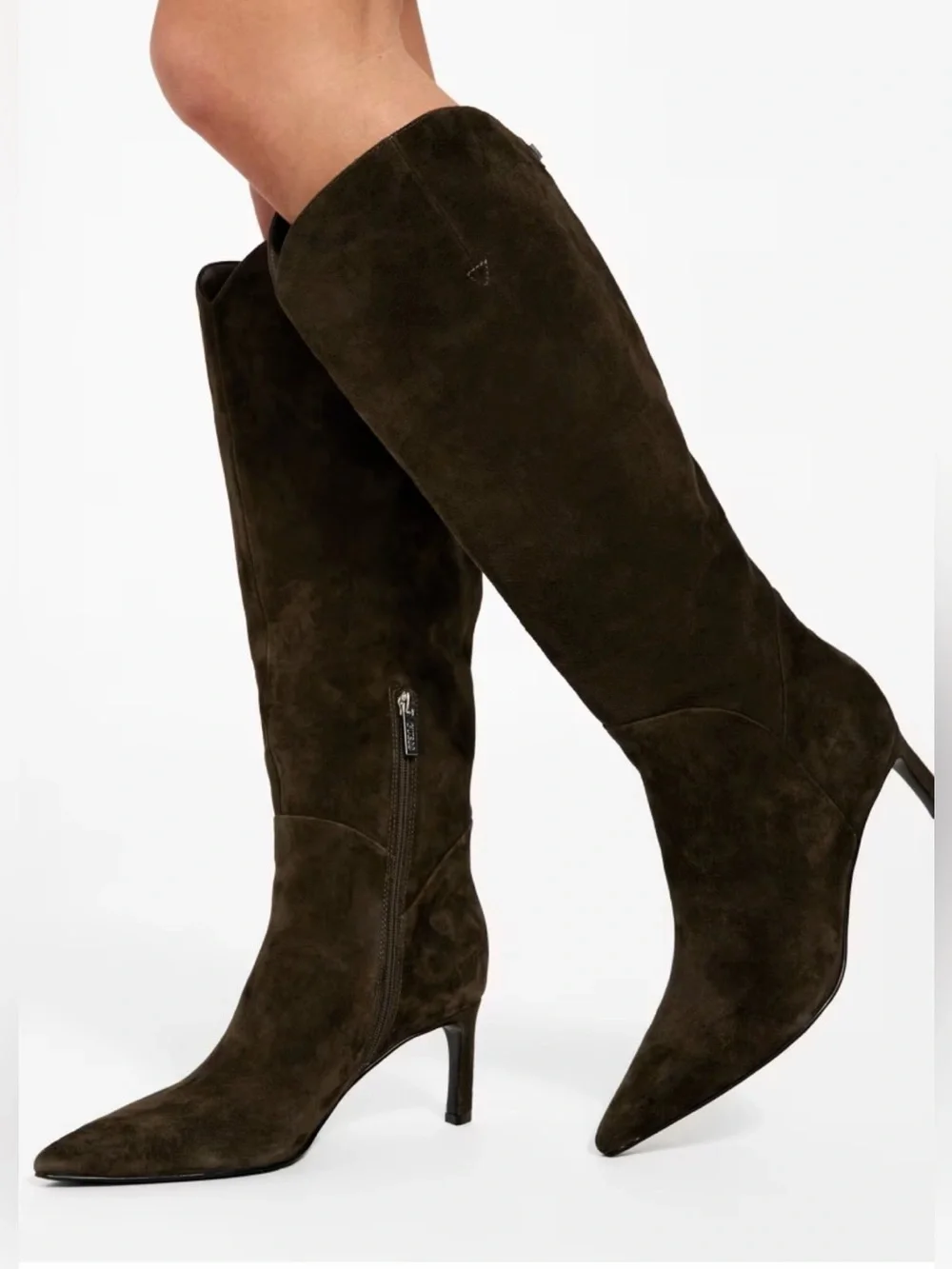 Guess Palisa Suede Knee-High Wide Calf Boots- Medium Green