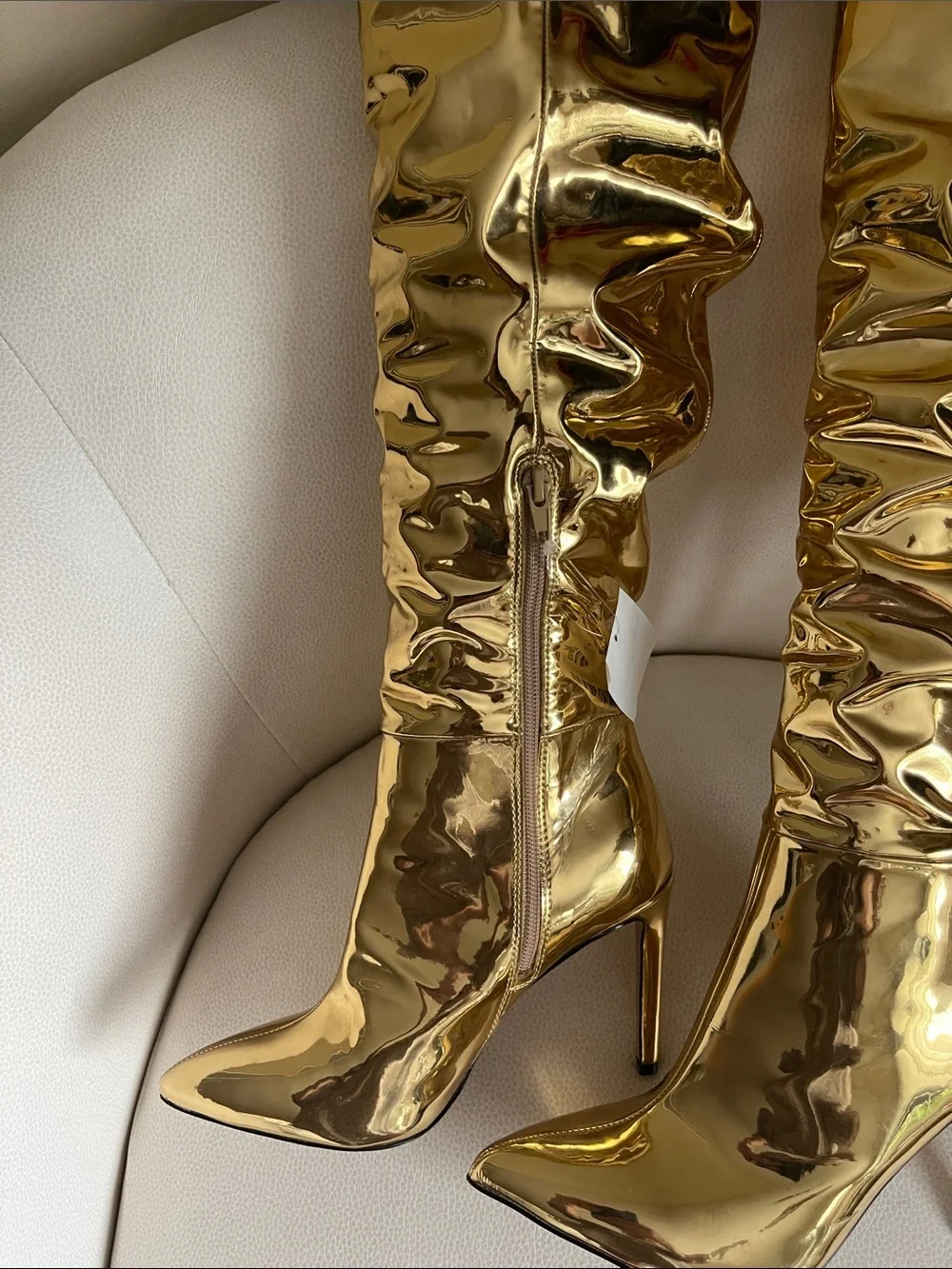 INC International Concepts Metallic Gold Over-the-Knee Pointed Stiletto Boots