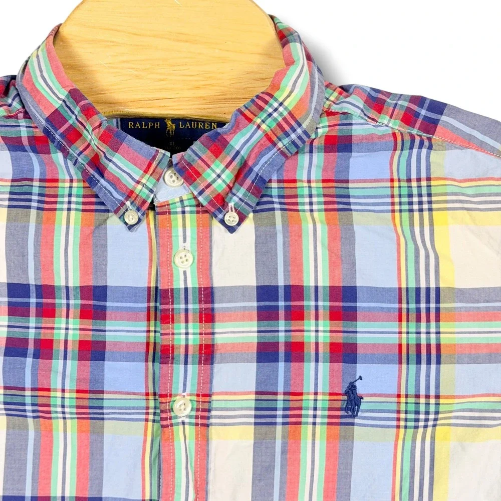 Ralph Lauren Button Down Shirt Boys XL Multicolor Madras Plaid Classic Pony Prep