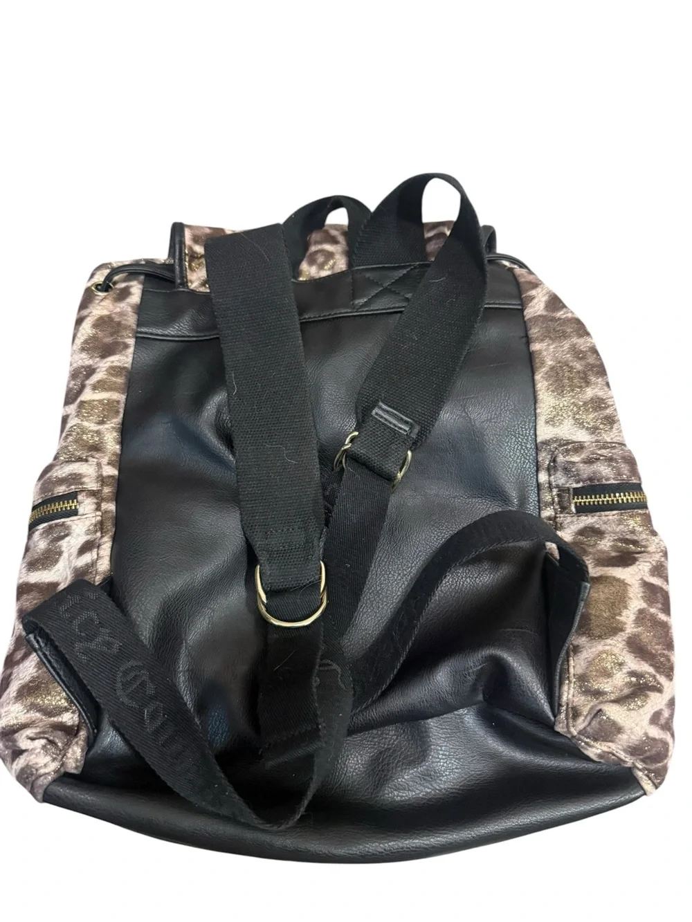 Juicy Couture Brown and Cream Leopard Print Backpack with Gold Hardware